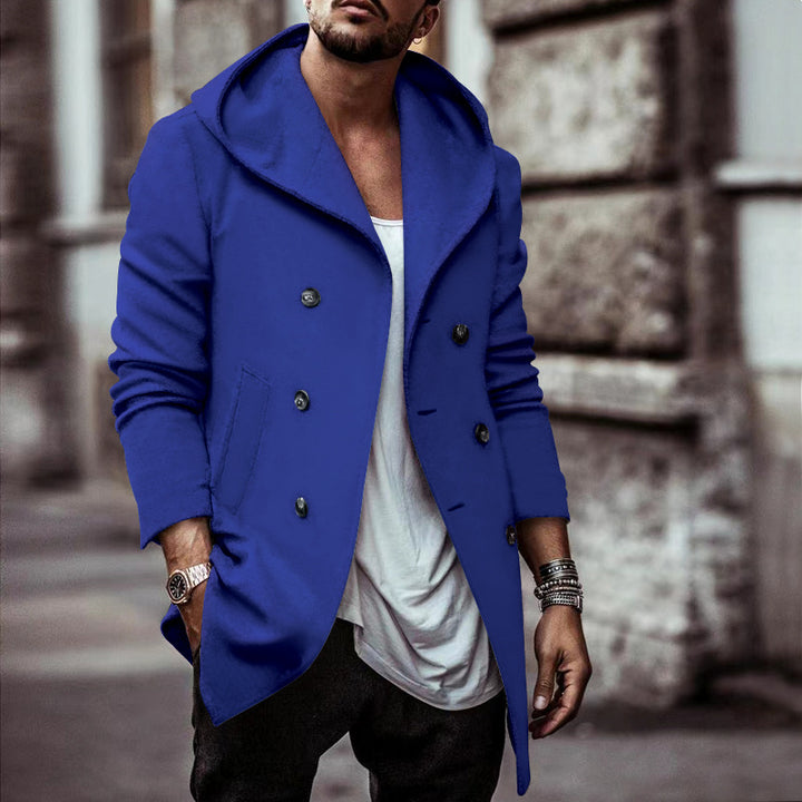 Herren stylischer Hoodie-Mantel mit doppelter Knopfreihe und weitem Kragen Drune