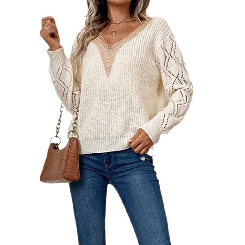 Damen Strickpullover mit V-Ausschnitt und Eingrifftaschen Drune
