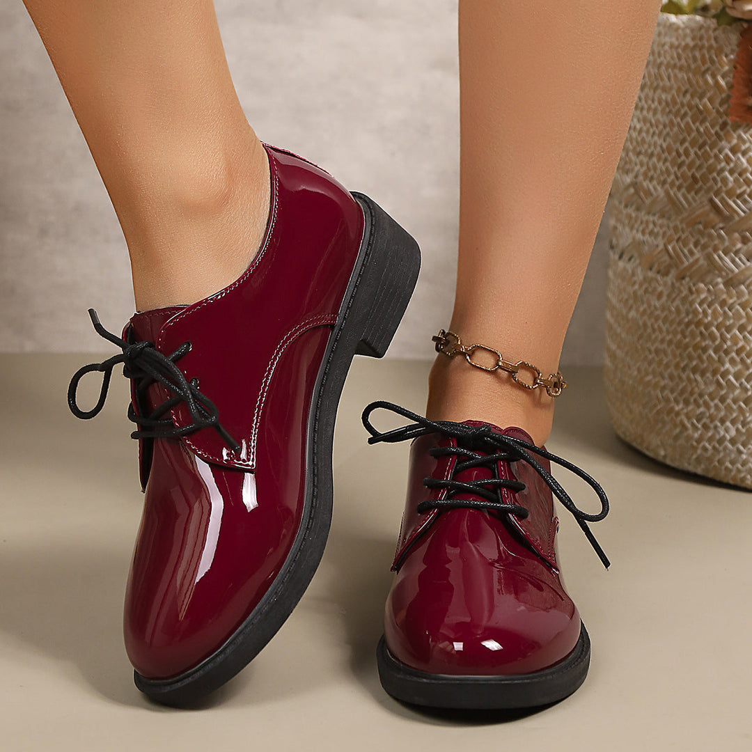 Damen klassische Schnürschuhe mit glänzender Oberfläche Drune