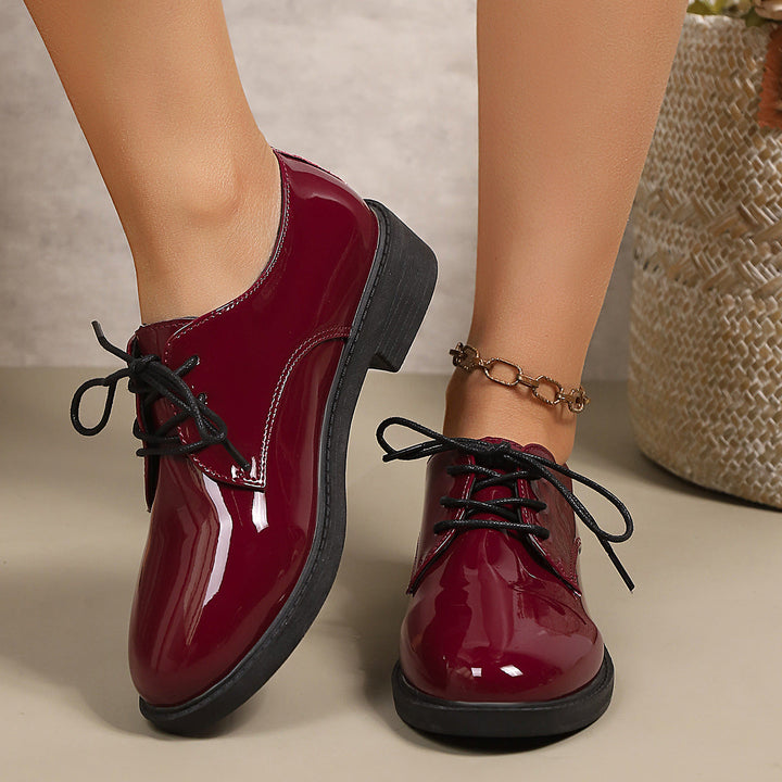 Damen klassische Schnürschuhe mit glänzender Oberfläche Drune