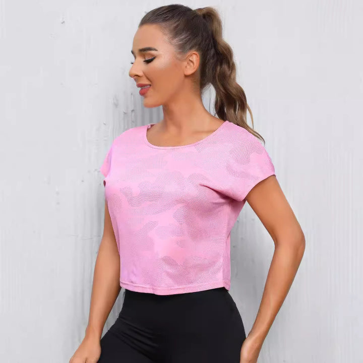 Damen Sportliches Crop-Top mit atmungsaktiver Netzstruktur Drune