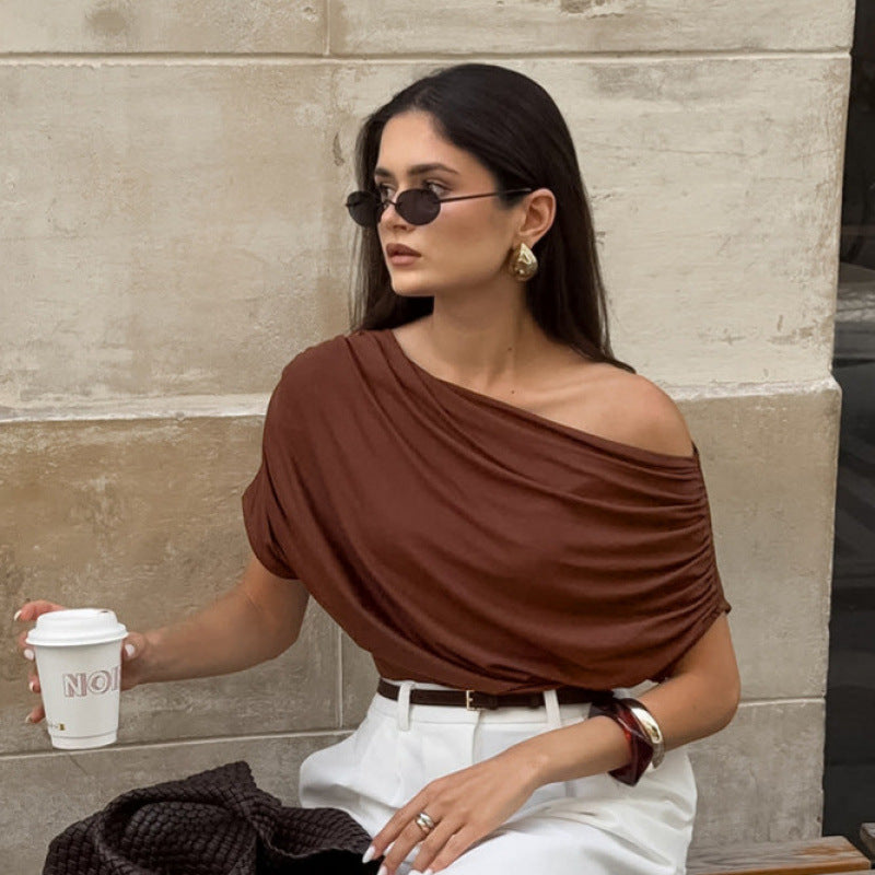 Damen asymmetrisches Oberteil mit lässigem Drapierungsdesign Drune
