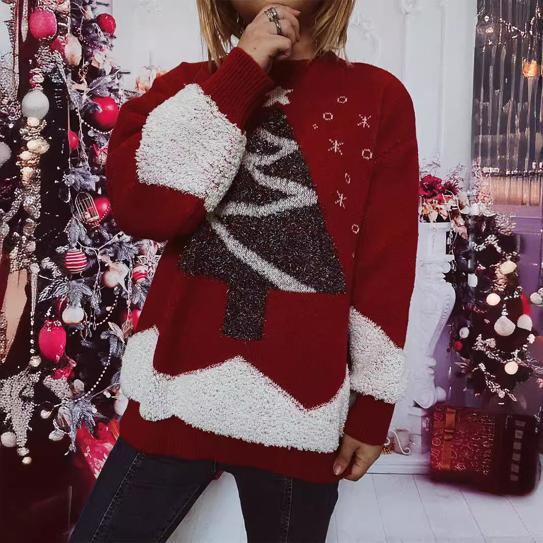 Damen Weihnachts-Pullover mit glitzerndem Baum-Motiv und kuscheliger Struktur Drune
