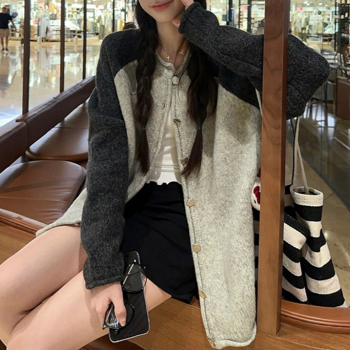 Damen wollene Oversized Jacke mit Knopfverschluss und lässigem Schnitt Drune