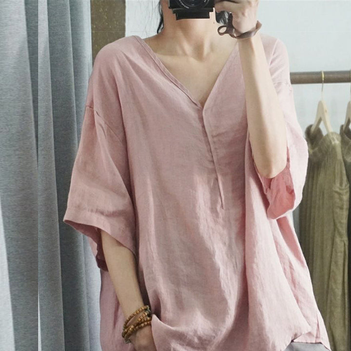 Damen Relaxed Fit V-Ausschnitt Tunika Top Drune