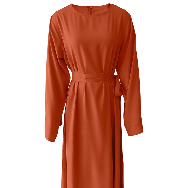 Damen Midi-Kleid mit elegantem Taillengürtel und langen Ärmeln Drune