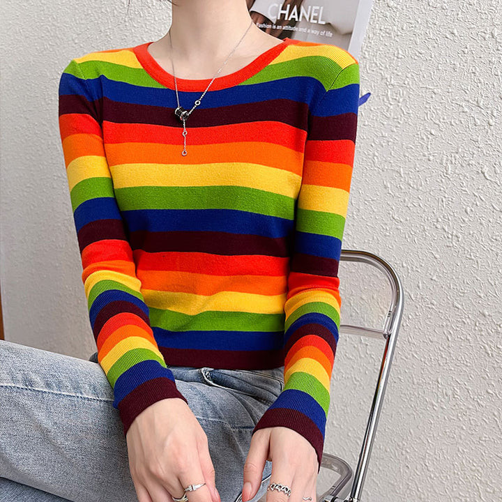 Damen langärmliges gestreiftes Shirt mit farbenfrohem Design Drune