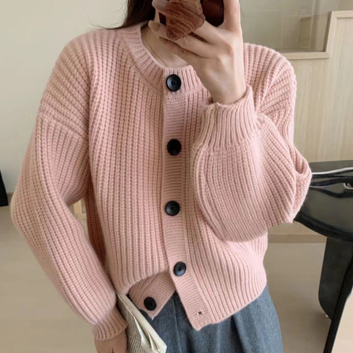 Damen modische Strickjacke mit knöpfbarem Design und balloonärmeln Drune