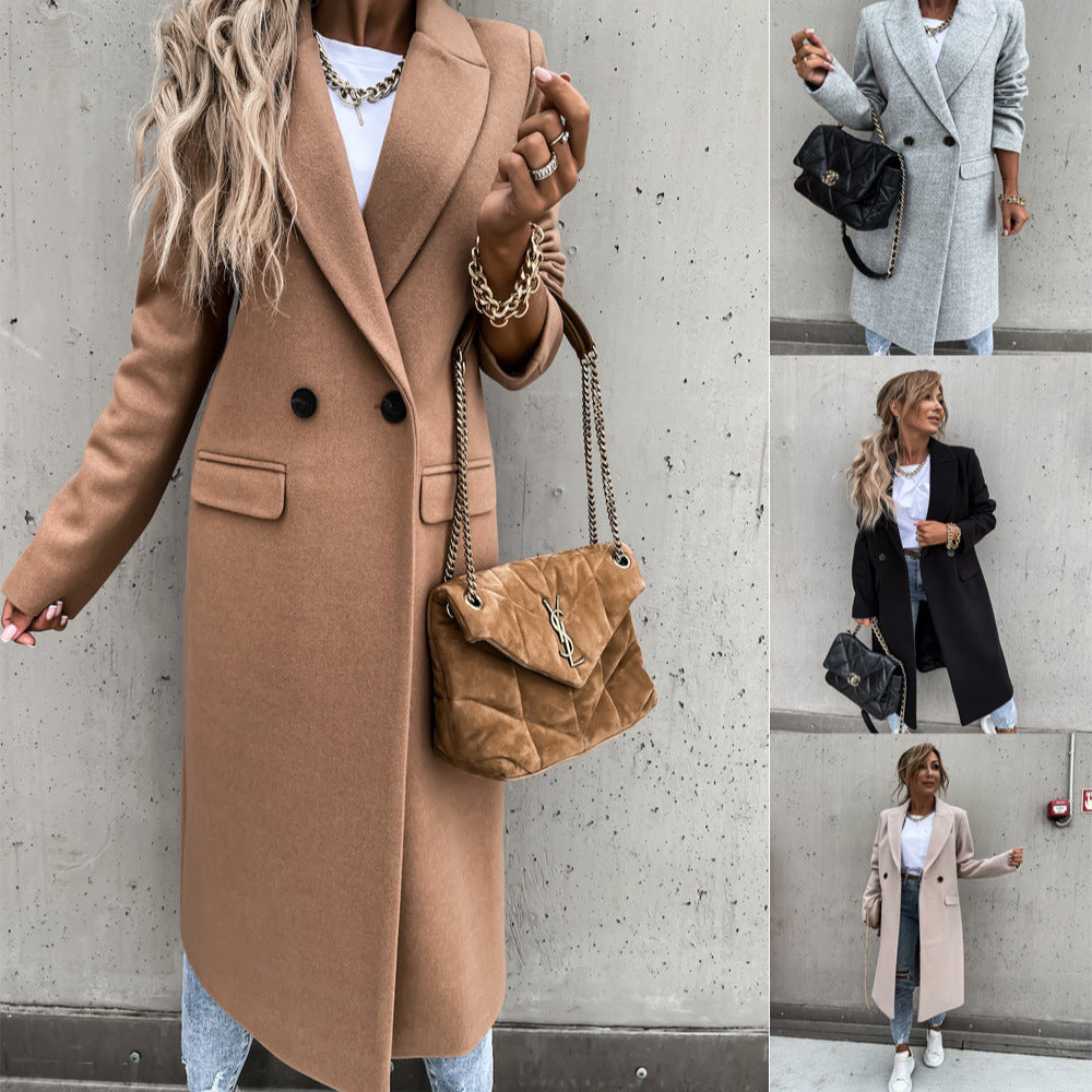 Damen eleganter Wollmantel im Oversized-Stil Drune
