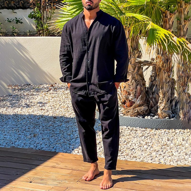 Herren Leichte Sommer-Hemd und Hose Set Drune