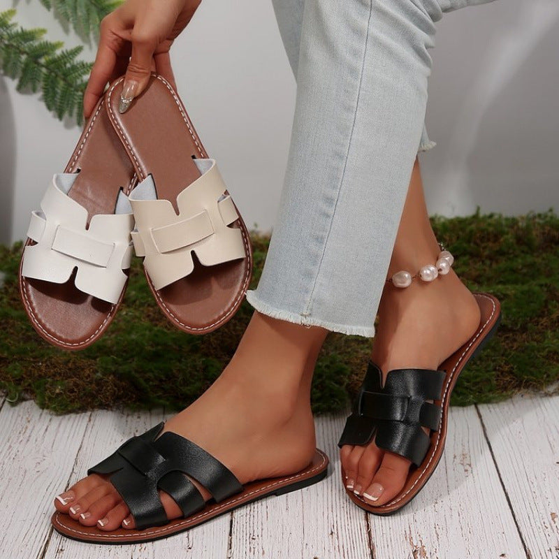 Damen nan flache Pantolette mit geschlitztem Riemen-Design und gepolstertem Komfortfußbett Drune