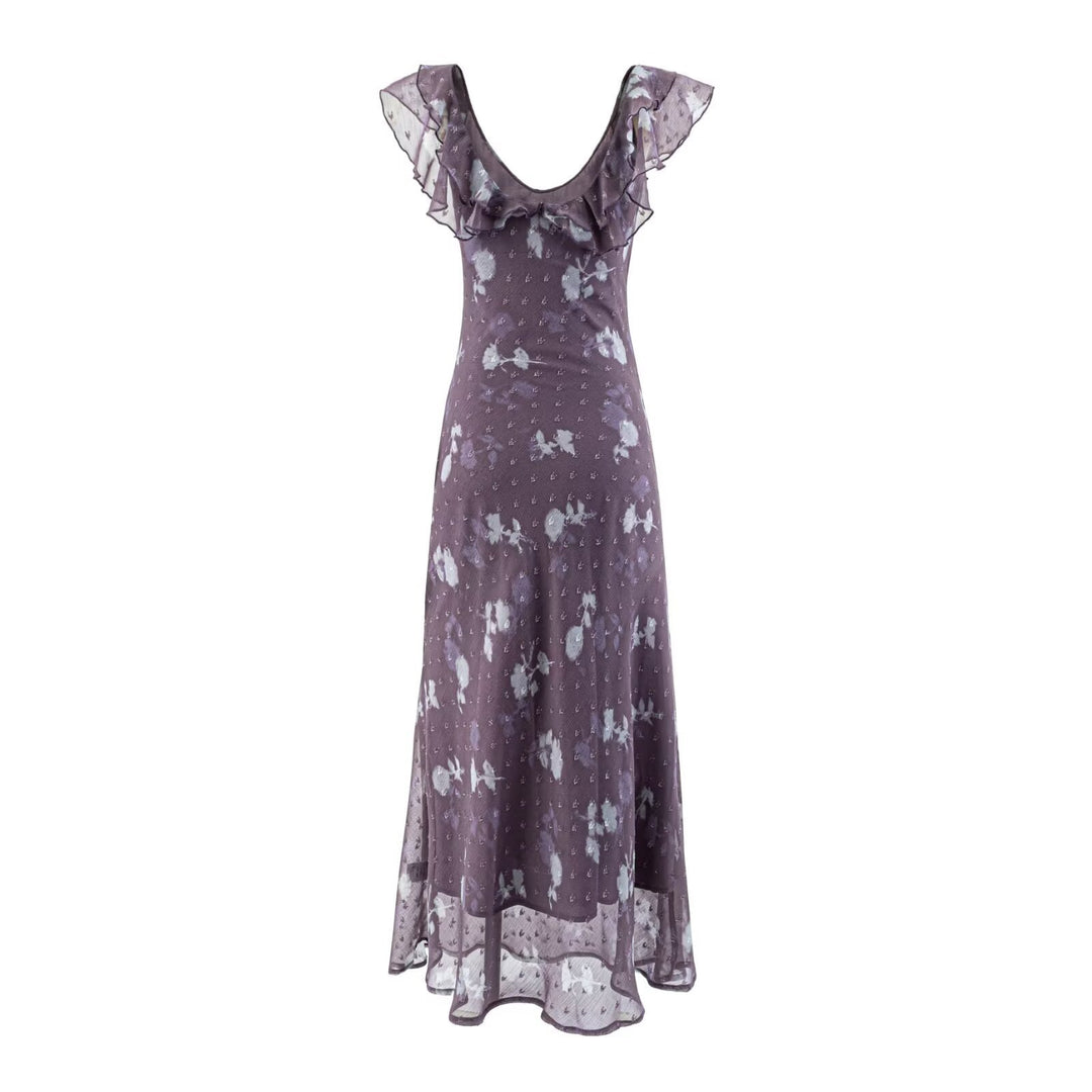 Damen Maxikleid mit romantischem Rüschensaum und floralem Design Drune