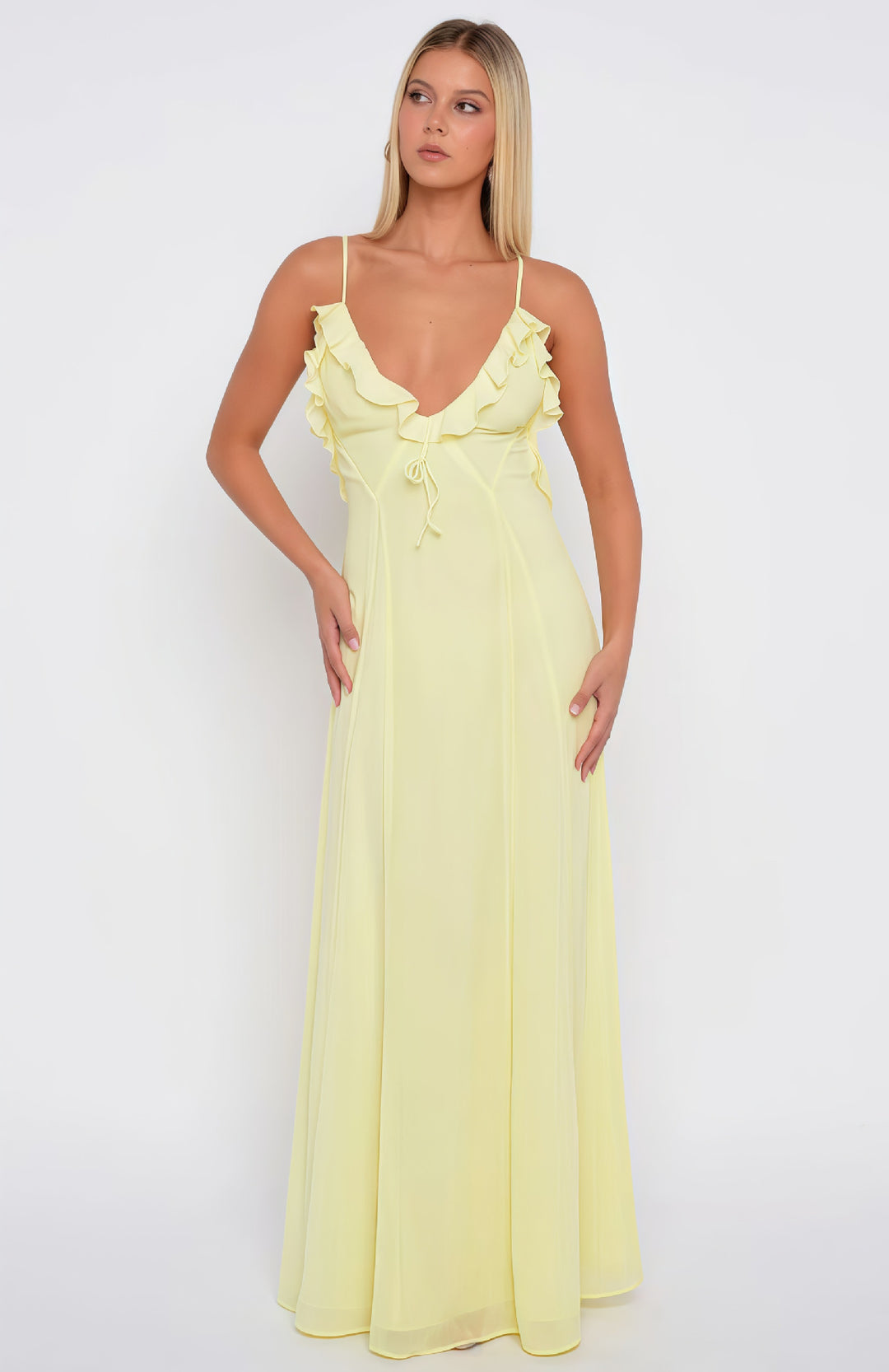 Damen Elegantes Maxikleid mit schulterfreier Rüschendekoration und taillierbarem Design Drune