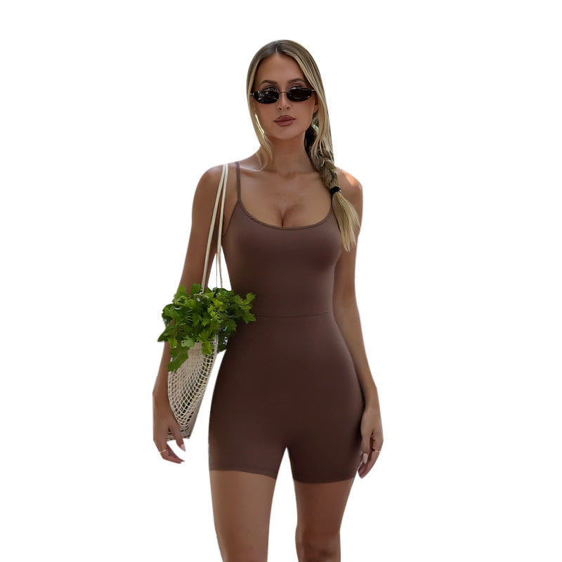 Damen sportlicher Jumpsuit mit schmalen Trägern und figurbetontem Schnitt Drune