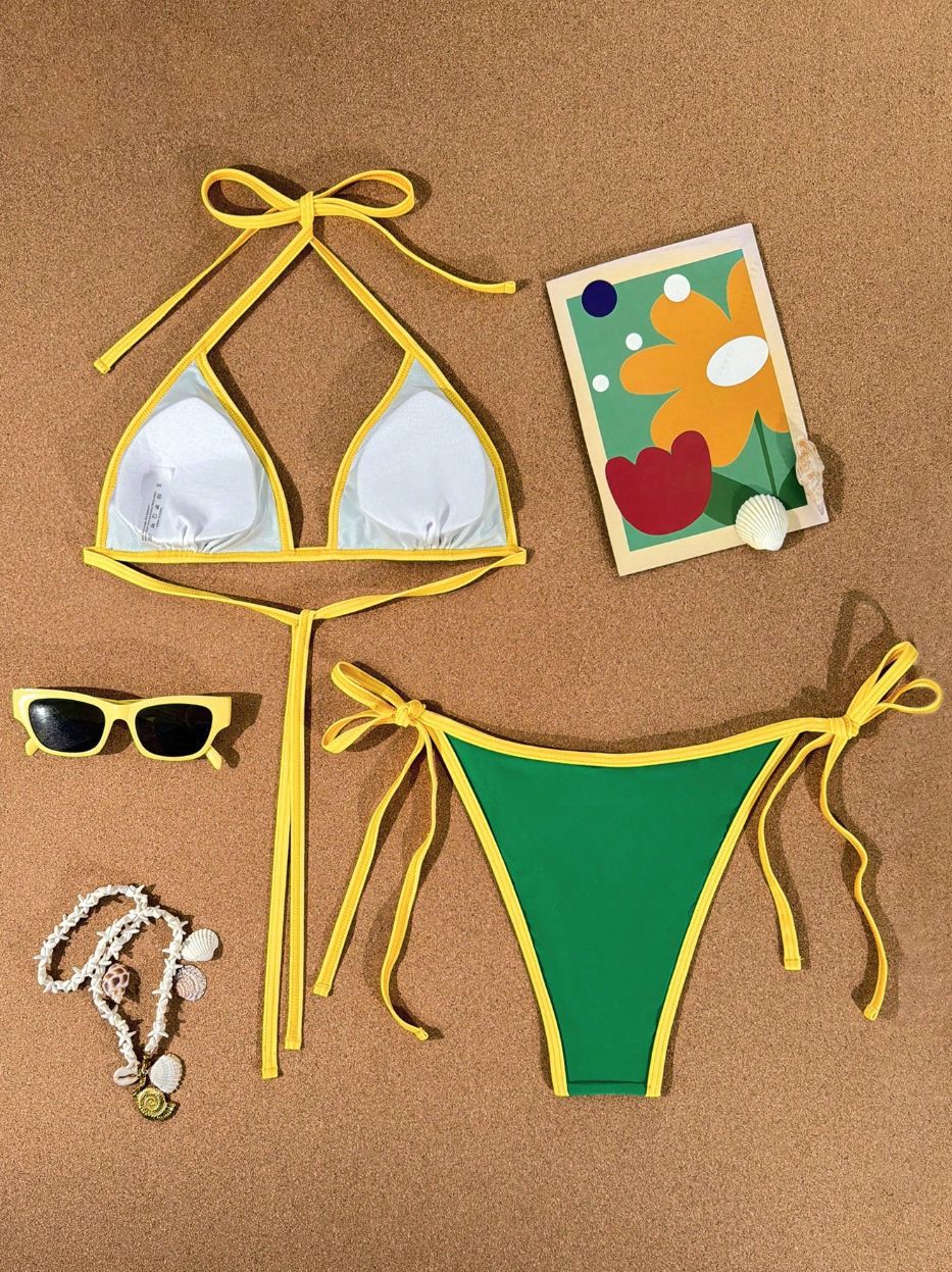 Damen Bikiniset mit verstellbaren Trägern und hohem Beinausschnitt Drune
