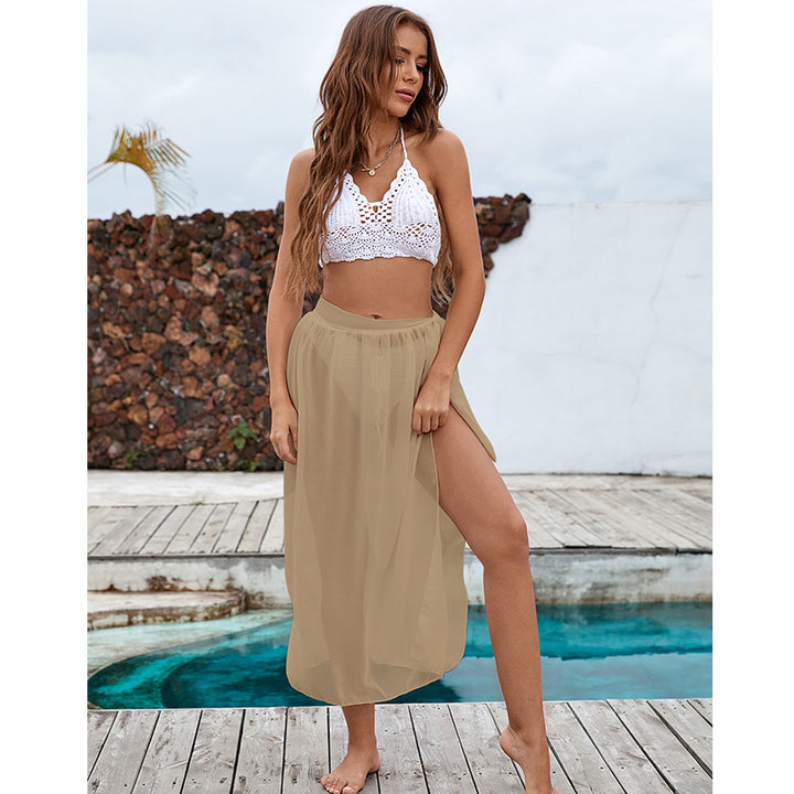 Damen eleganter transparenter Strandrock mit seitlichem Schlitz und bindbarem Gürtel Drune