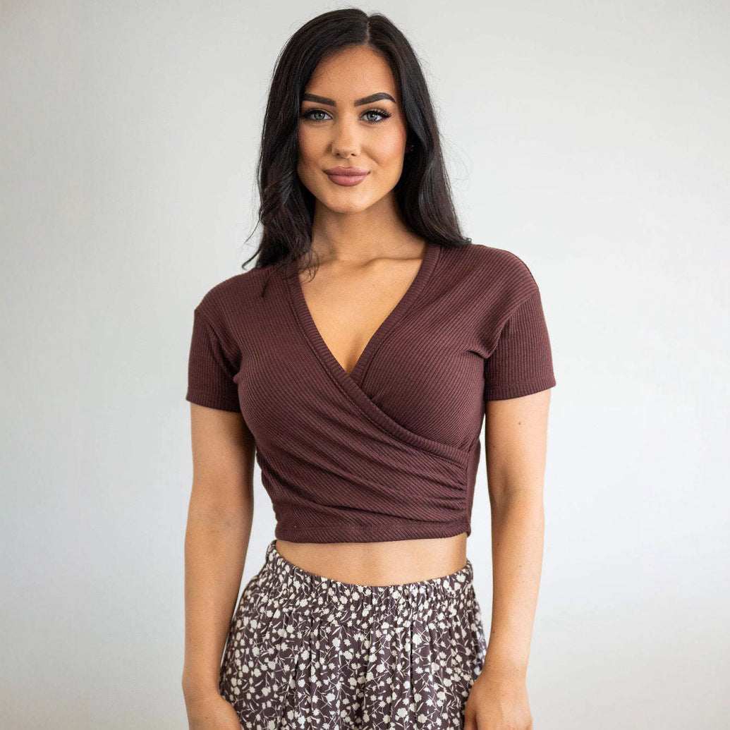 Damen eleganter Wickelpullover mit langem Arm Drune