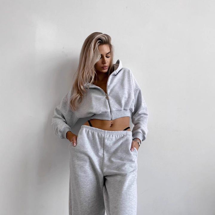 Damen Sportliches Loungewear-Set aus weichem Fleece mit modernem cropped Design Drune