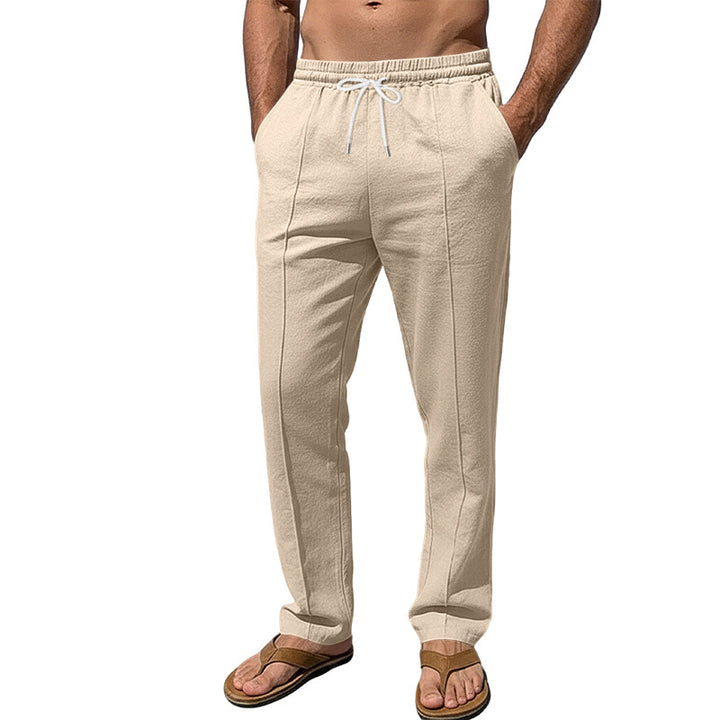 Herren nan atmungsaktive Leinenmisch-Hose mit Tunnelzug Bügelfalte und geradem Bein Drune