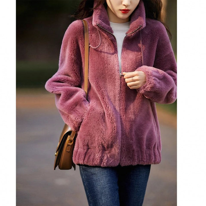 Damen Plüschjacke mit hohem Kragen und seitlichem Reißverschluss Drune