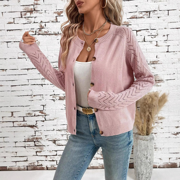 Damen feingestrickte Cardigan mit dekorativem Wellenmuster und Knopfleiste Drune