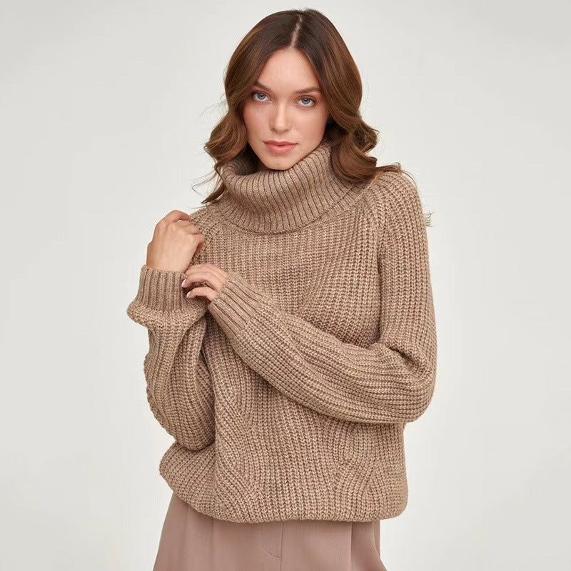 Damen Grobstrickpullover mit hohen Kragen Drune