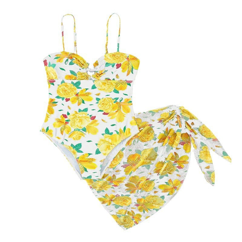 Damen Floral Print Einteiler mit Wickelrock Drune