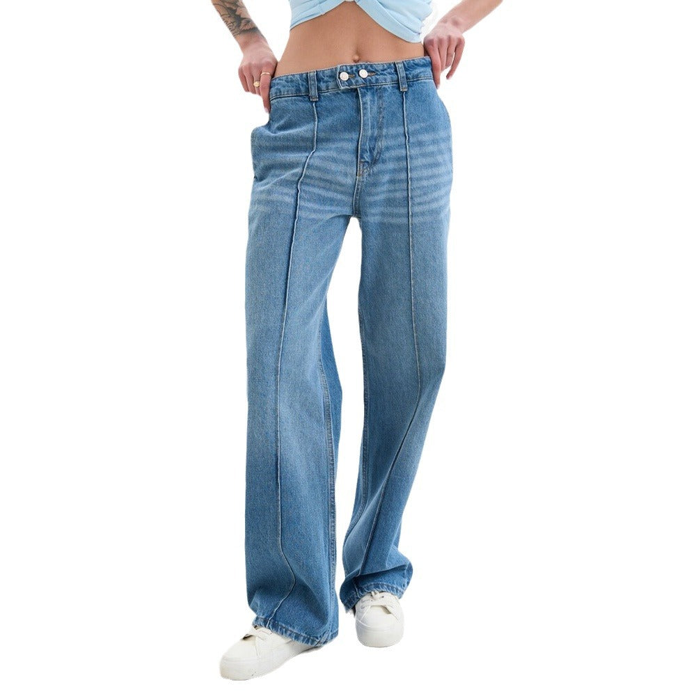 Damen weite high-waist Jeans mit trendigem Vintage-Design Drune