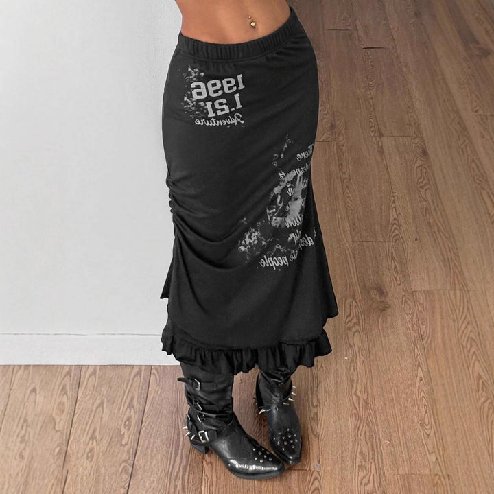 Damen Rock mit fransigem Saum und auffälligem Grafikdruck Drune