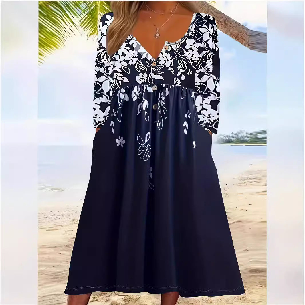 Damen Fließendes Midikleid mit floralem Musterdruck und praktischen Taschen Drune