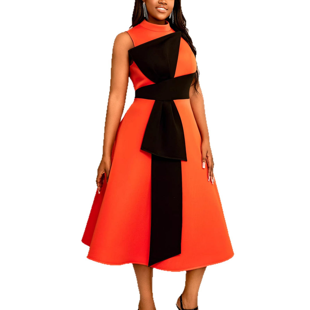 Damen Elegantes Midi-Kleid mit asymmetrischem Schnitt und voluminösem Schleifenakzent Drune