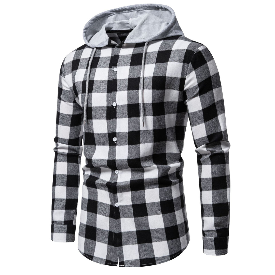 Herren Karo-Hemdjacke mit Kapuze und modernem Schnitt Drune