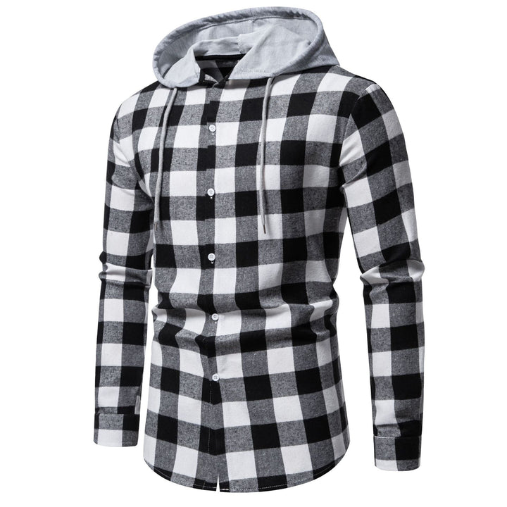 Herren Karo-Hemdjacke mit Kapuze und modernem Schnitt Drune