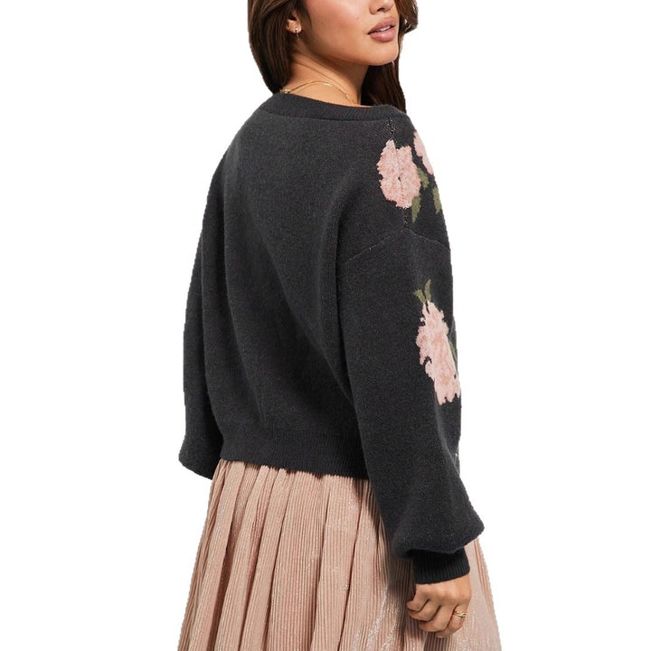 Damen Grobstrickpullover mit floralem Design und asymmetrischem Schnitt Drune