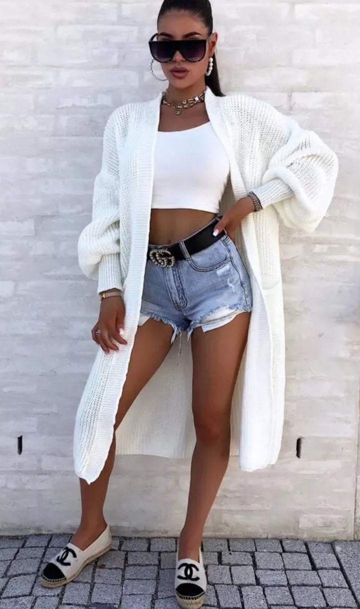 Damen Großer Strickcardigan mit tiefen Taschen und großzügigen Ärmeln Drune
