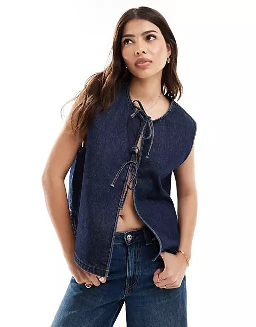 Damen Denim Bustier-Weste mit Schnürung Drune