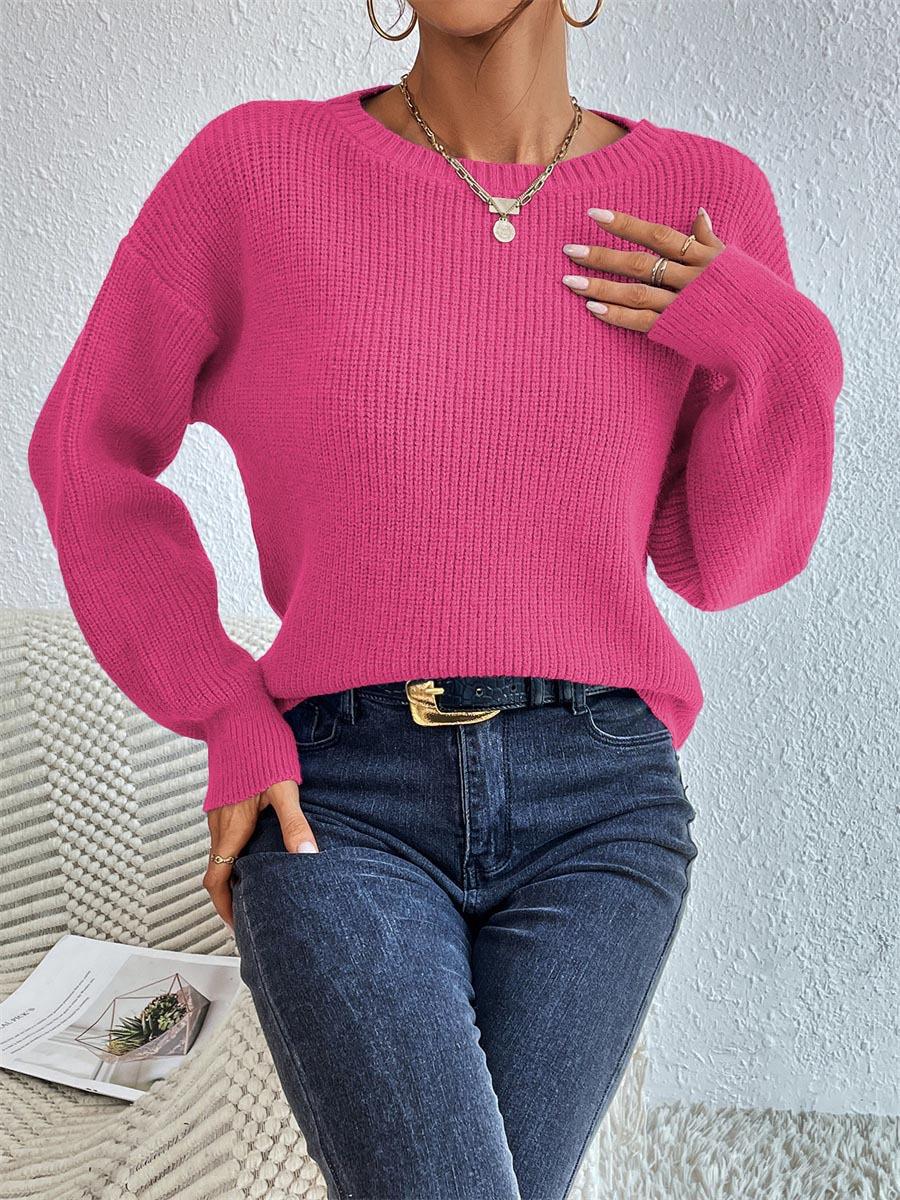 Damen lässiger Strickpullover mit lockerer Passform und eleganten Rippdetails Drune