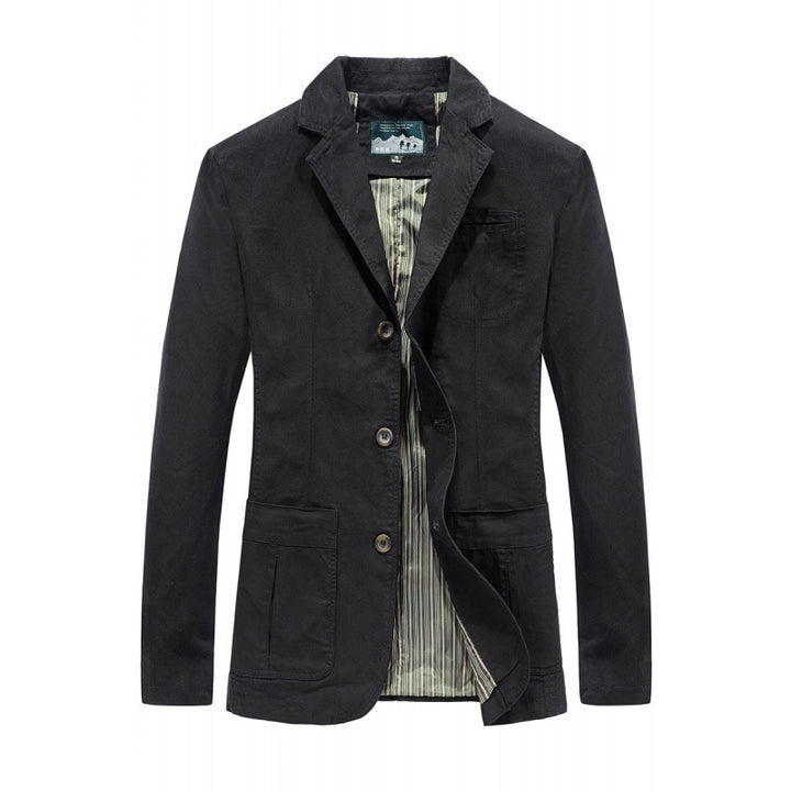 Herren nan legeres Baumwoll-Twill Sakko mit aufgesetzten Taschen und gestreiftem Innenfutter Drune