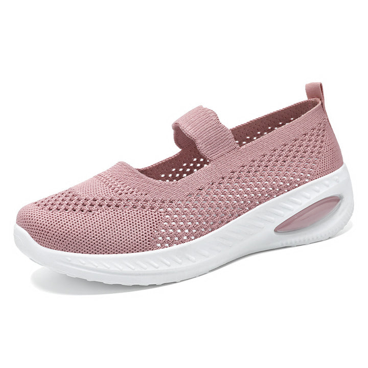 Damen nan atmungsaktiver Strick-Mary-Jane-Sneaker mit elastischem Riemen und sichtbarem Luftkissen-Plateau Drune