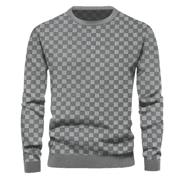 Herren nan feinstrukturierter Rundhals-Pullover mit Karo-Relief und gerippten Bündchen Drune