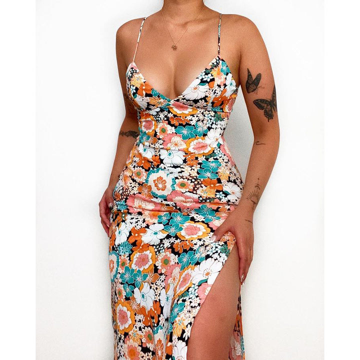 Damen Maxikleid mit tiefem V-Ausschnitt und seitlichem Schlitz Drune