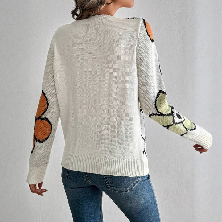 Damen Strickpullover mit buntem Blumenmuster Drune