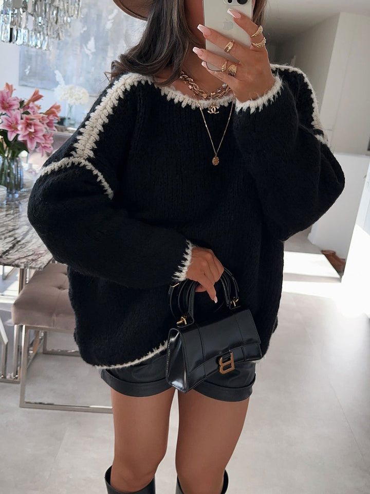 Damen lässiger Oversized Strickpullover mit kontrastierenden Akzenten Drune