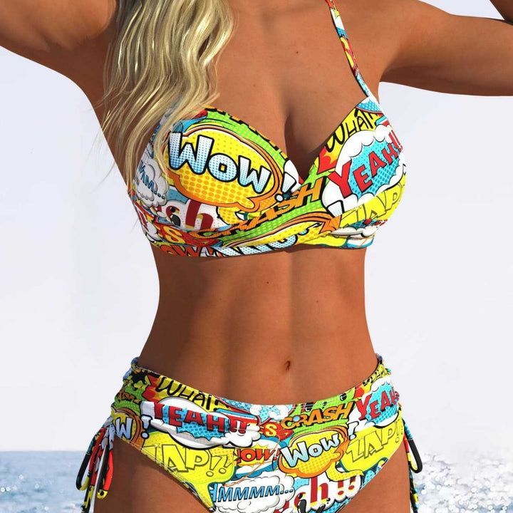 Damen Bikini-Set mit verspieltem Comic-Print und verstellbaren Seitenschnüren Drune