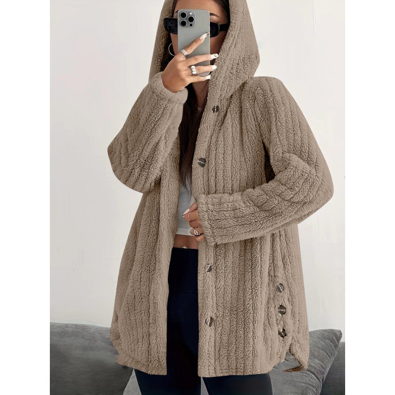 Damen Kuschelige Fleecejacke mit Kapuze Drune