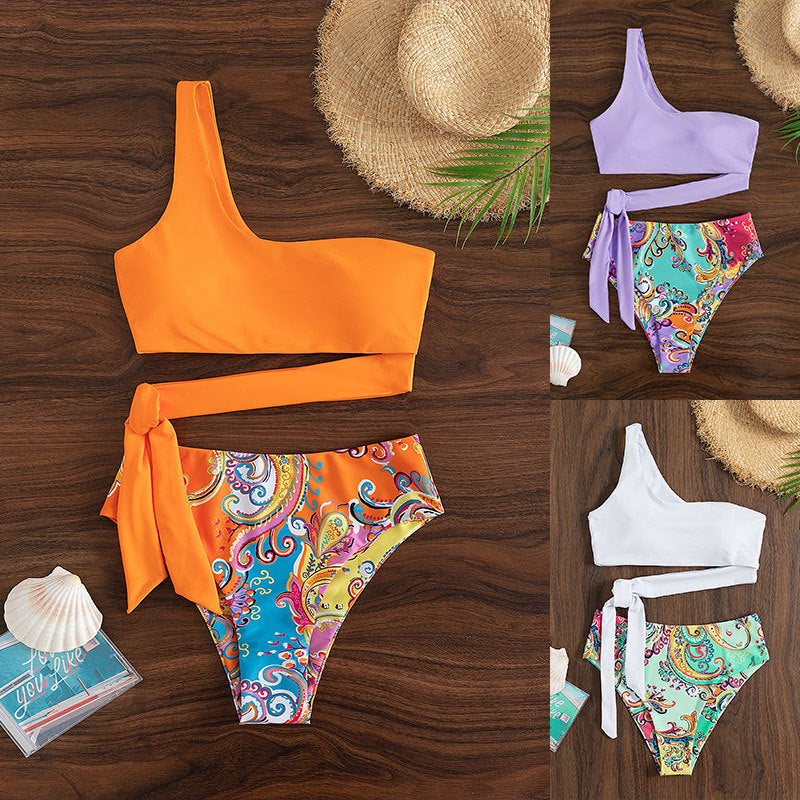 Damen Triangel-Bikini mit modischem asymmetrischem Oberteil und hohem Bund Drune