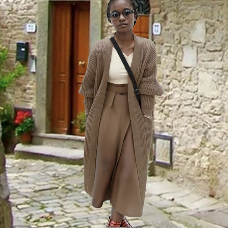 Damen Grobstrick-Longcardigan mit lässiger Passform und seitlichen Taschen Drune