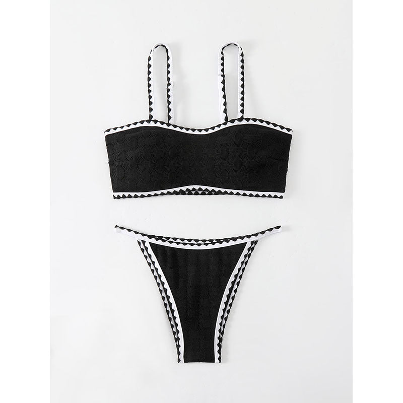 Damen Bikini-Set mit strukturiertem Oberteil und hoch geschnittenem Unterteil Drune