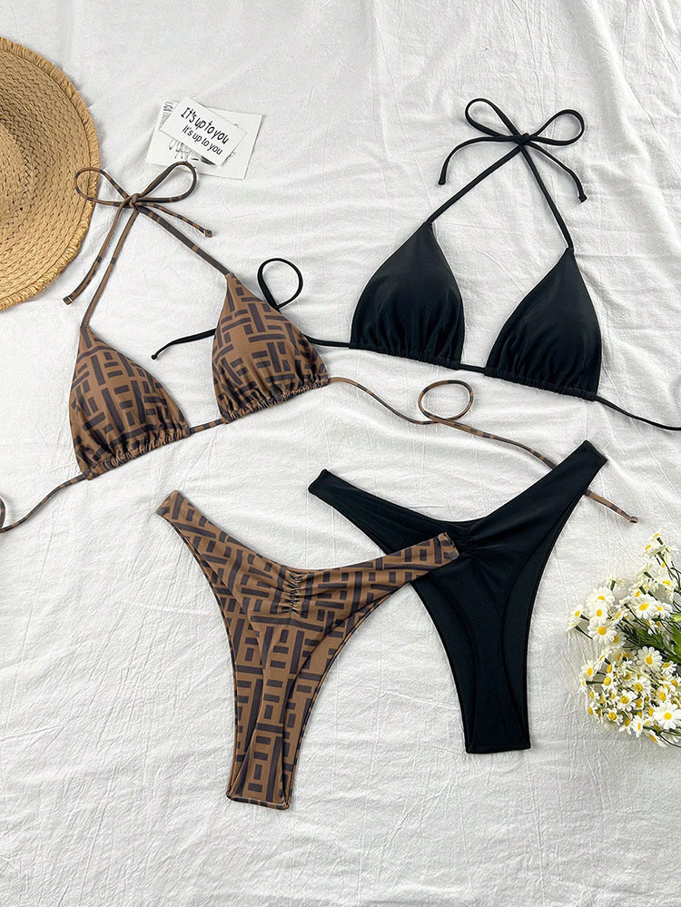Damen Triangel-Bikini-Set mit floralem und animalischem Muster Drune