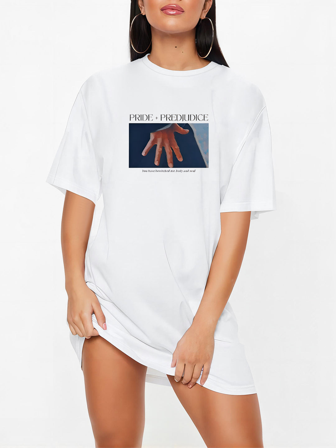 Damen T-Shirt-Kleid mit künstlerischem Blumenmotiv und figurbetontem Schnitt Drune